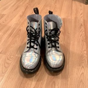 Silver translucent Doc. Martin Boots.